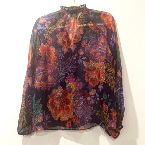 Johnny Was Octavia Blouse Etta’s Garden 100% silk Sheer Floral Small - Picture 4 of 14